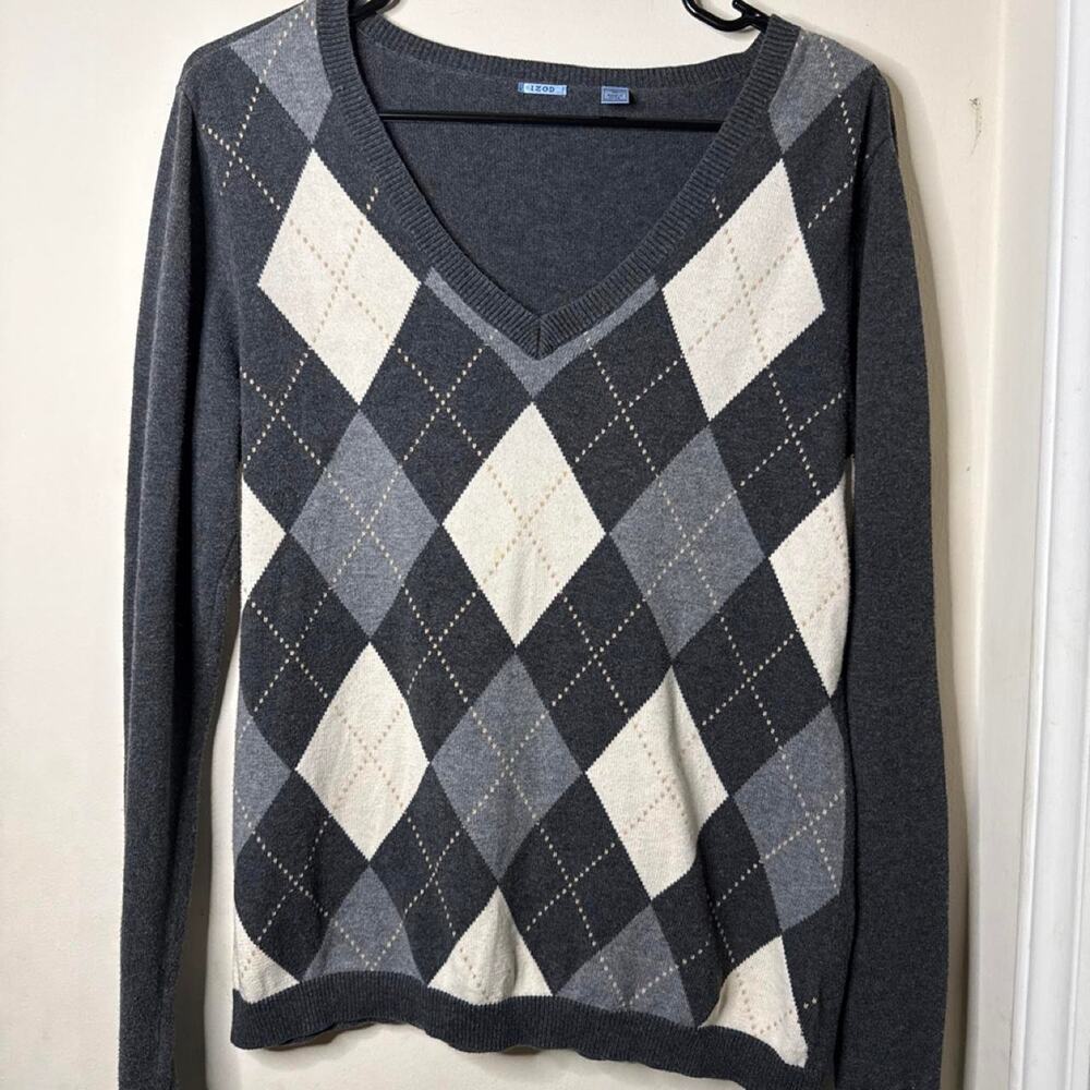 Izod diamond knit preppy v-neck sweater size medium